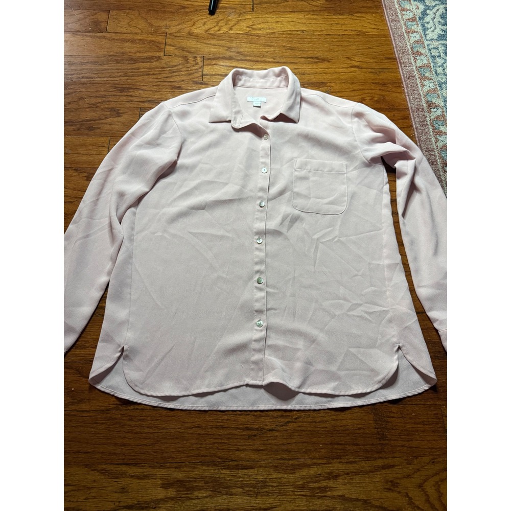 J. Jill Womens XS Blush Pink Crepe Button Down Long Sleeve Blouse Pocket Shirt